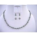 Nsc581 Powder Green Pearls w/ Turmarine Swarovski Crystals Custom Jewelry Set Handcrafted Bridemaides Necklace Set