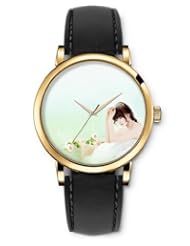 SPRAWL Aanalog Fashion Series Gold Ladies Watches of Genuine Black Leather Strap,Unique Wrist Watch for Women Girls Designed with Thoughtful girl