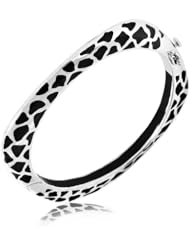 Sterling Silver Black Enameled Square Motif Bangle with Rhodium Plating