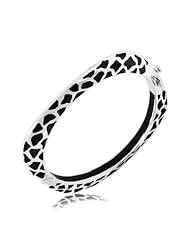 Sterling Silver Black Enameled Square Motif Bangle with Rhodium Plating