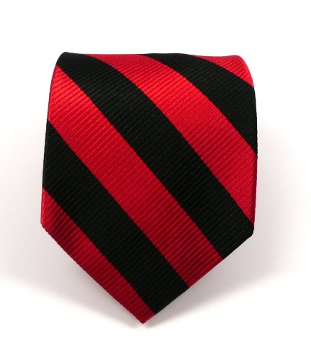 100% Silk Woven Red and Black Striped Tie