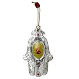 Alef Judaica PIC1222 Rose Center Pewter Hamsa with Enamel and Rhinestones