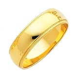 14K Yellow Gold 6mm Plain Milgrain Wedding Band Ring for Men & Women (Size 4 to 12)