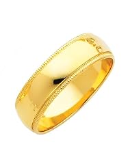 14k Yellow Gold 6mm Plain Milgrain Wedding Ring Ring for Men & Women (size 4... by 