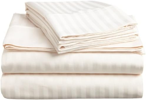 SRP Linen1-Piece Extra Deep Pocket, Bed Fitted Sheet Fit Upto 21 Inches Deep Pocket, King Size Ivory Striped-400 Thread Count 100% Egyptian Cotton