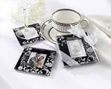 “Timeless Traditions” Elegant Black & White Glass Photo Coasters – Baby Shower Gifts & Wedding Favors