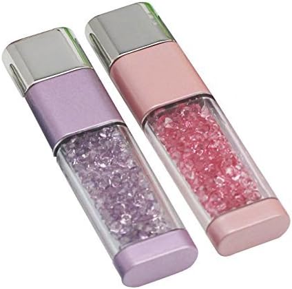 2Pcs Fashion Shiny Crystal CZ Diamond Cute Lovely USB Flash Drive Memory Stick 8 GB - Purple / Pink