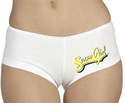 SnowGirl Women White Snowmobile Snowboarding Intimate Underwear Clothing, Small, Yellow Signature Logo