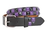Kids 1 Snap On Punk Rock Black & Purple Star Studded Checkerboard Leather Belt