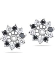 0.96 Cts Black & White Diamond Earring Jackets in 14K White Gold