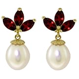 14k Solid Gold Freshwater Pearl Earrings with Garnets
