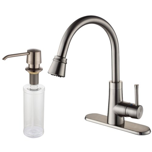 Kraus KPF-2220-KSD-30SN Single Lever Pull Out Kitchen Faucet and Soap Dispenser, Satin Nickel