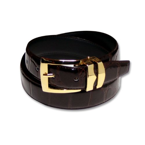 Croc Embossed DARK BROWN Bonded Leather Belt Gold-Tone Buckle Regular