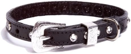 Zuri Collection 092145348673 Toy Black Leather Collar, Clear Swarovski Crystal Small 11-13 In., 0.37 In.Width
