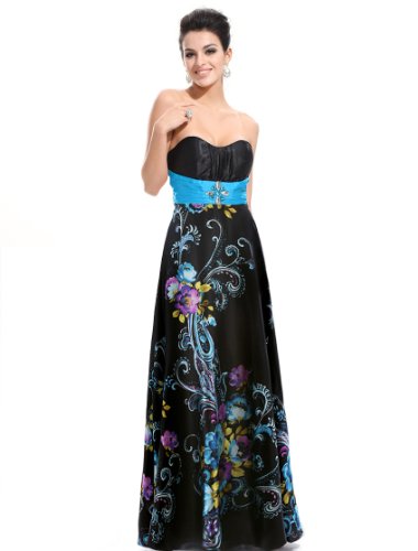 Ever Pretty Floral Printed Strapless Rhinestones Satin Ruffles Prom Dress 09620