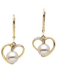 7mm Round White Pearl & Diamond Earrings -14K