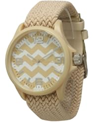 Threaded Band Chevron Face Watch - Beige