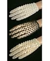 Delicate Nylon Filet Crochet 1-Button Shortie with sequins and tiny center beads Bridal Wedding Formal Prom Gloves