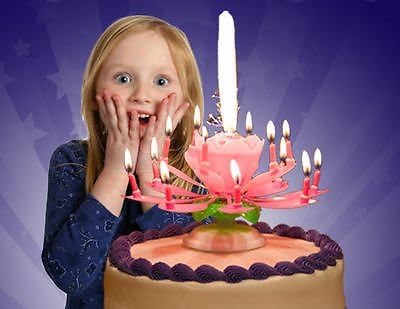Canico New Plastic Musical Birthday Candle Flower Lotus Shape Party Gift Sparkler (Pink)