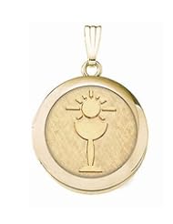 14k Yellow Gold Round "Holy Communion" Locket - 3/4 Inch x 3/4 Inch and 1 Inch x 1 Inch
