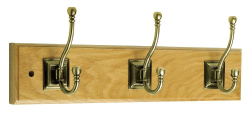Liberty Hardware 129853 18-Inch Hook Rail with 3 Arched Coat and Hat Hooks, Oak and Antique Brass
