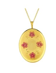 14K Gold over Sterling Silver Oval Shaped Locket w/ flowers Necklace