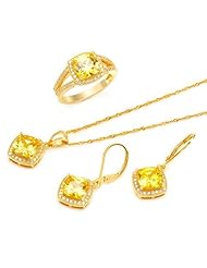 Gold Plated Silver 16.9 CTW Cubic Zirconias Ladies Jewelry Set. Ring Size 7.5. Length 29 in. Total Item weight 4.5 g.