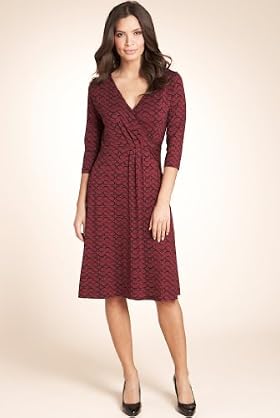 Plus 3-4 Sleeve Geometric Print Wrap Jersey Dress