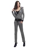 Doublju Womens Hood Sweatshirt & Pants Set with Stitch Point