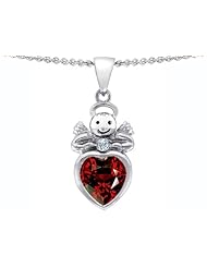 Original Star K (tm) Love Angel Pendant With 10mm Simulated Garnet Heart in .925 Sterling Silver