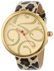 Betsey Johnson Womens BJ00068-05 Analog Leopard Patent Printed Leather Strap Watch