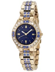 Armitron Womens 75/3689BLGP Sapphire Colored Swarovski Crystal Accented Gold-Tone Watch