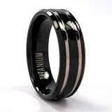 7 MM Black Titanium Ring Wedding Band with two Grooves sizes 8 to 12 Half & Full