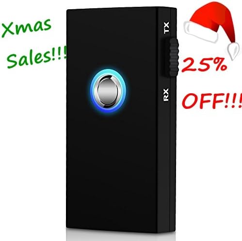 Xsonic 2-In-1 Wireless Bluetooth Audio Transmitter and Receiver Music Streaming Switchable With 3.5mm Stereo Output Fashion Portable for PC, iPhone, iPod Speakers, Headset, TV,Black