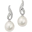 14K White Gold Paspaley South Sea Cultured Fine Drop Pearl and Diamond Earrings