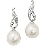 14K White Gold Paspaley South Sea Cultured Fine Drop Pearl and Diamond Earrings