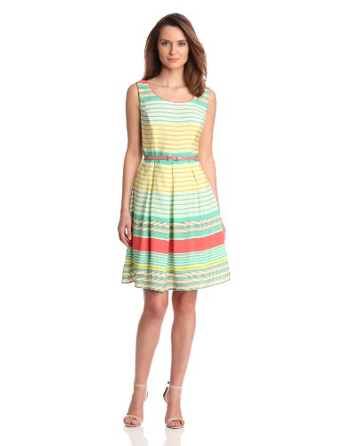 Tiana B Women's Candy Fit and Flare Dress, Multi Stripe, 10