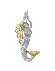 925 Solid Sterling Silver Nautical Necklace Charm Pendant, Mermaid With 14K Gold Hair