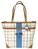 Coach Heritage Blue Stripe Tattersall Large Tote 12557