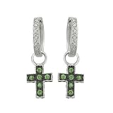 14K White Gold 0.06 ct. Diamond and 1/2 ct. Tsavorite Cross Shaped Earrings