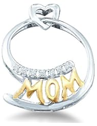 10k Yellow and White 2 Two Tone Gold Mom Heart Love Mothers Day Round Cut Diamond Pendant (.04 cttw)