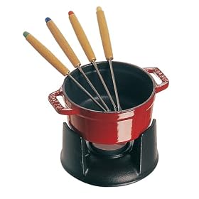 Staub Chocolate Fondue Set, 0.25 Quart, Pimento Red