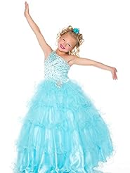 Girls Lace Organza Halter Flower-Girl Dress 