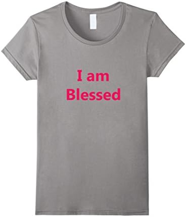 Women's I am Blessed T-Shirt Christian Religious Shirt Large Slate