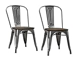 DHP Fusion Dining Chair with Wood Seat (Set of 2), Antique Gun Metal