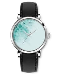 SPRAWL Aanalog Fashion Series Silver Ladies Watches of Genuine Black Leather Strap,Unique Wrist Watch for Women Girls Designed with Blue spots on the corner