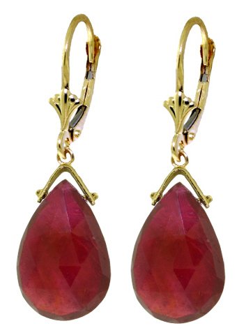 14k Solid Gold 16ct Genuine Ruby Dangle Earrings