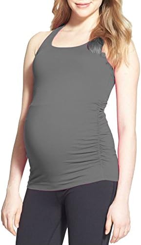 Cloya Maternity Long Racerback Tank Top (S, Charcoal)