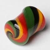 Double Flared Solid Swirls Pyrex Plug in Dark Rainbow, in 6g (Gauge), Sold Individually