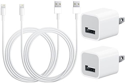 2 X 2 Charger Set (2 X 3 Feet USB Data Cables and 2 X Wall Adapters) for Iphone 5, 5s, 6, 6 plus, 6s, 4th Gen Ipad, Ipad Air, Ipad Air 2, Ipad Mini 1/2/3.